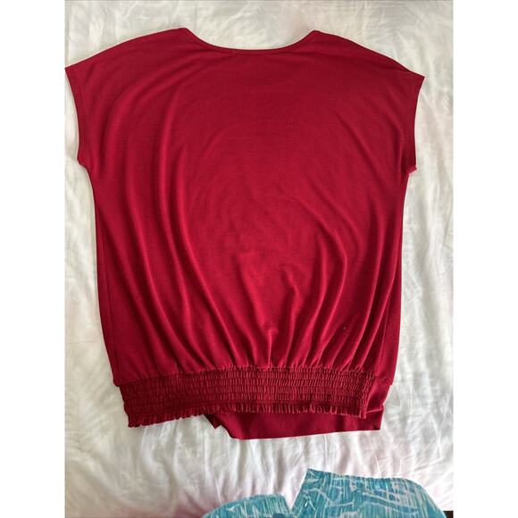 AUW size Medium Red Solid Slit Sleeve design, Tie Waist Polyester Blouse - Picture 9 of 9